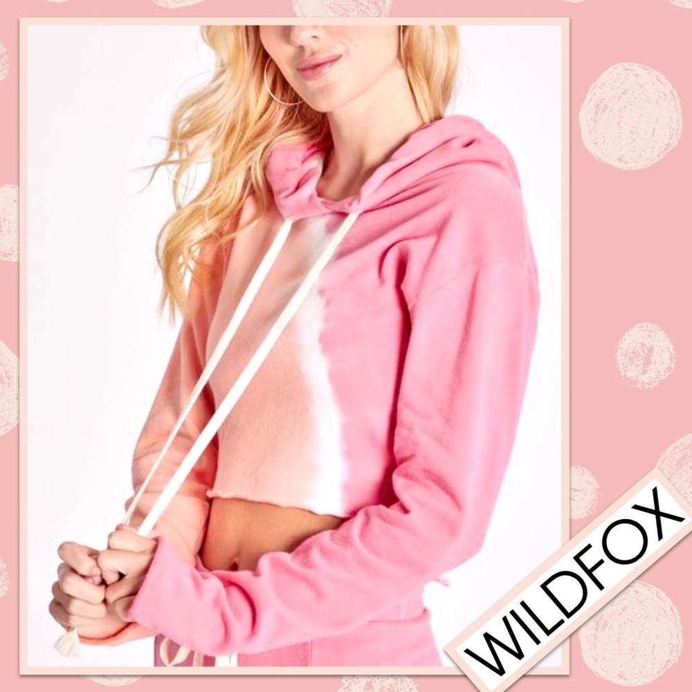 WILDFOX Ivy Sherbet Wash Tie Dye Crop Cotton Hoodie in Sherbet Wash (Peach Pink) - Picture 8 of 11